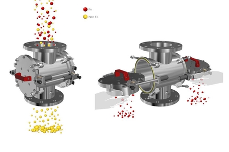 General principle of the function of magnetic separator ML-P for vacuum and pressure pipes