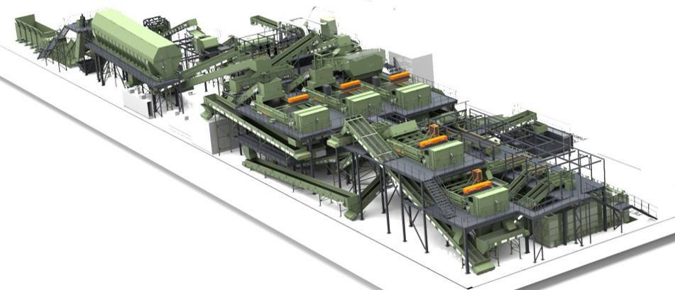 Automated line for sorting municipal waste, plastics and paper