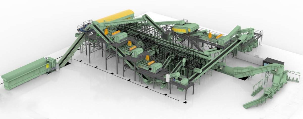Automated sorting line for PET bottles, aluminum and iron cans