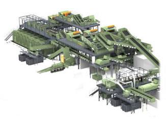 Automated line for sorting municipal waste, plastics and paper